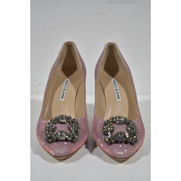 Manolo Blahnik Hangisi 70 Pink Glitter Crystal Jewel Buckle Low Heel Pump 39 - Picture 5 of 12